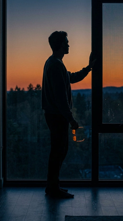 homme qui regarde couché de soleil, rythme circadien préservé
