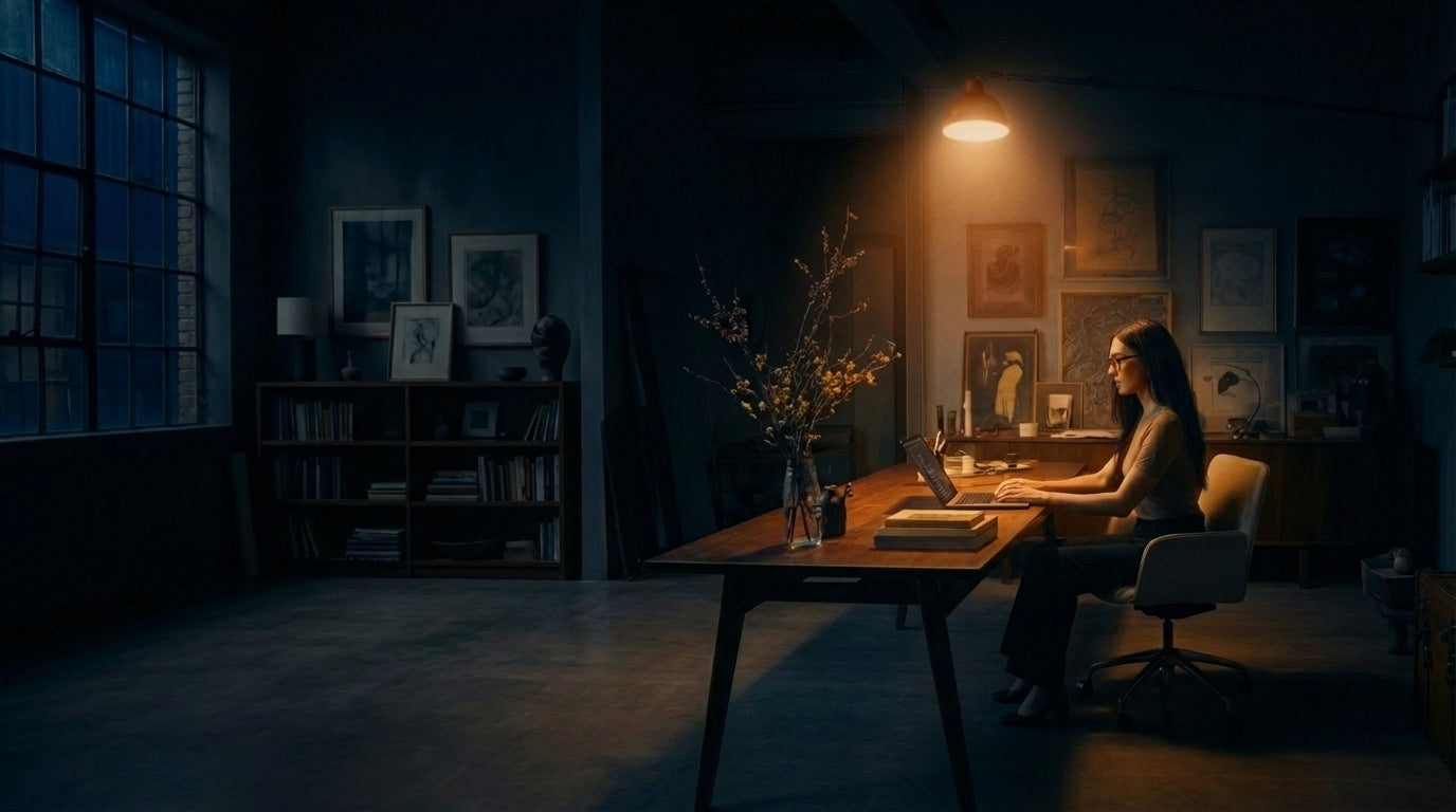 femme travaillant le soir avec des lunettes anti lumière bleue